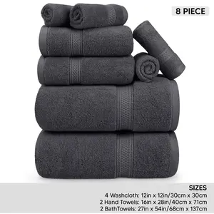 Utopia Towels 8 Piece Premium Towel Set 2 Bath 2 Hand & 4 Wash Cloths 600 GSM 100% Ring Spun Cotton Highly Absorbent for Bathroom Gym Hotel Spa Grey