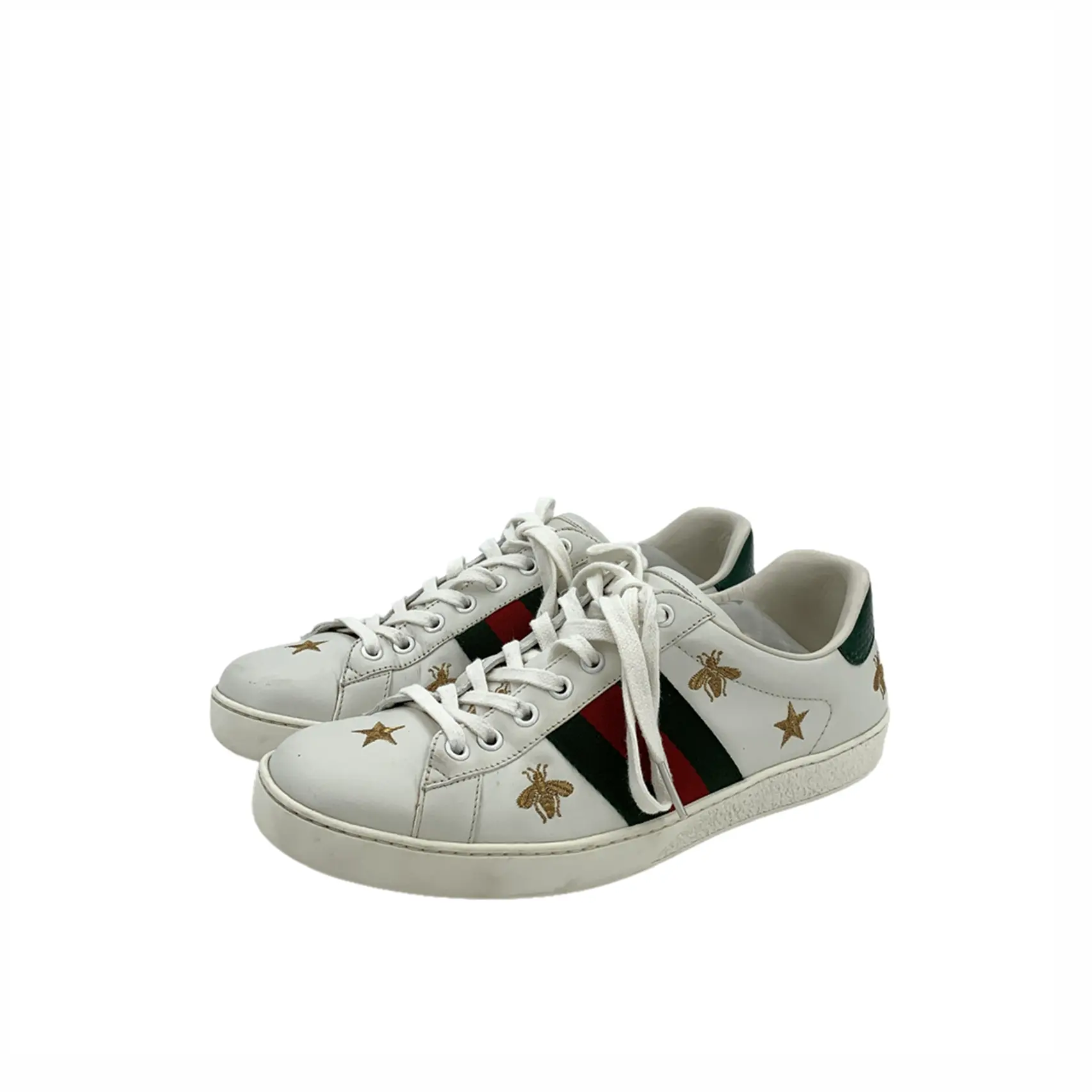 RDLTS— Gucci Ace Bee Stripe White Lace-Up Sneakers Size US 8.5