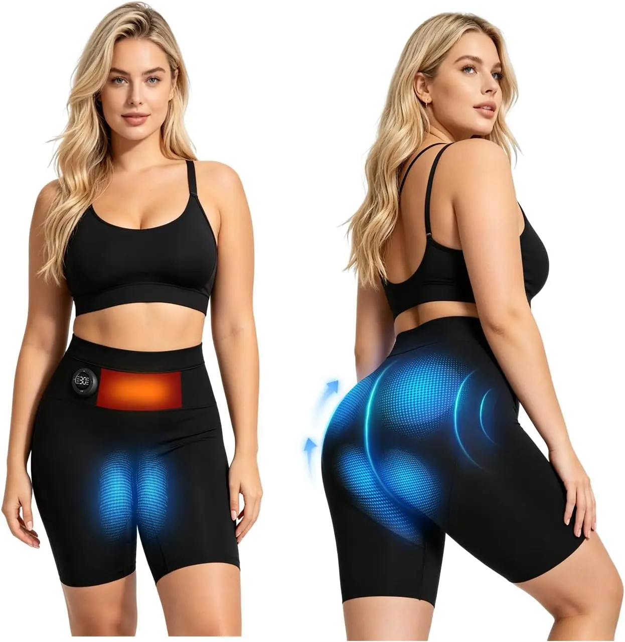 Women's High-Waist Breathable Microcurrent Toning Shapewear Shorts - Tummy Control, Butt Lifting Compression, 8 Modes, 30 Intensity Levels, 3-Level Abdominal Heating for Body Sculpting, Black