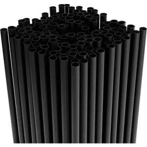 7.75" Plastic Straws (500 Count), Disposable Straws - Made For Standard 16oz Glass (Black)