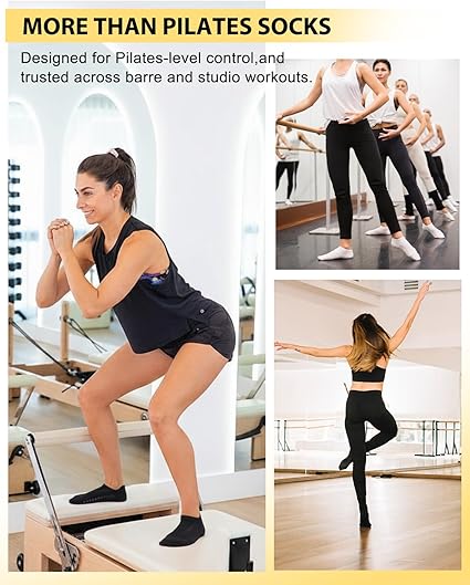 4 Pairs Anti-Skid Pilates Grip Socks with Cushioned Sole | Breathable Ankle Socks for Barre, Ballet, Pilates,Home Workout & Hospital Non-slip Yoga Socks for Women ‍️ spring