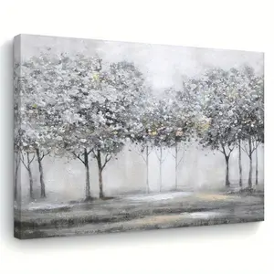 1 Piece Wooden Frame Canvas Painting, Silver White Abstract Forest, Living Room & Bedroom & Kitchen Wall Art Print, Home, Office Decoration, Holiday Gift, 29.97cm * 39.88cm , Perfect for Room Decoration