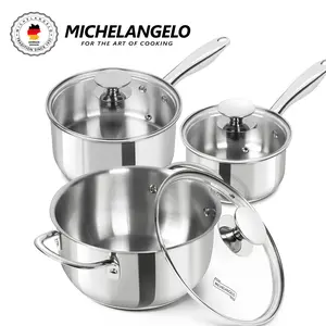 MICHELANGELO Stainless Steel Pot Set with Lids, Stainless Steel Saucepan Set 6pcs, 18/10 Induction Saucepans, Induction Compatible, Cookware