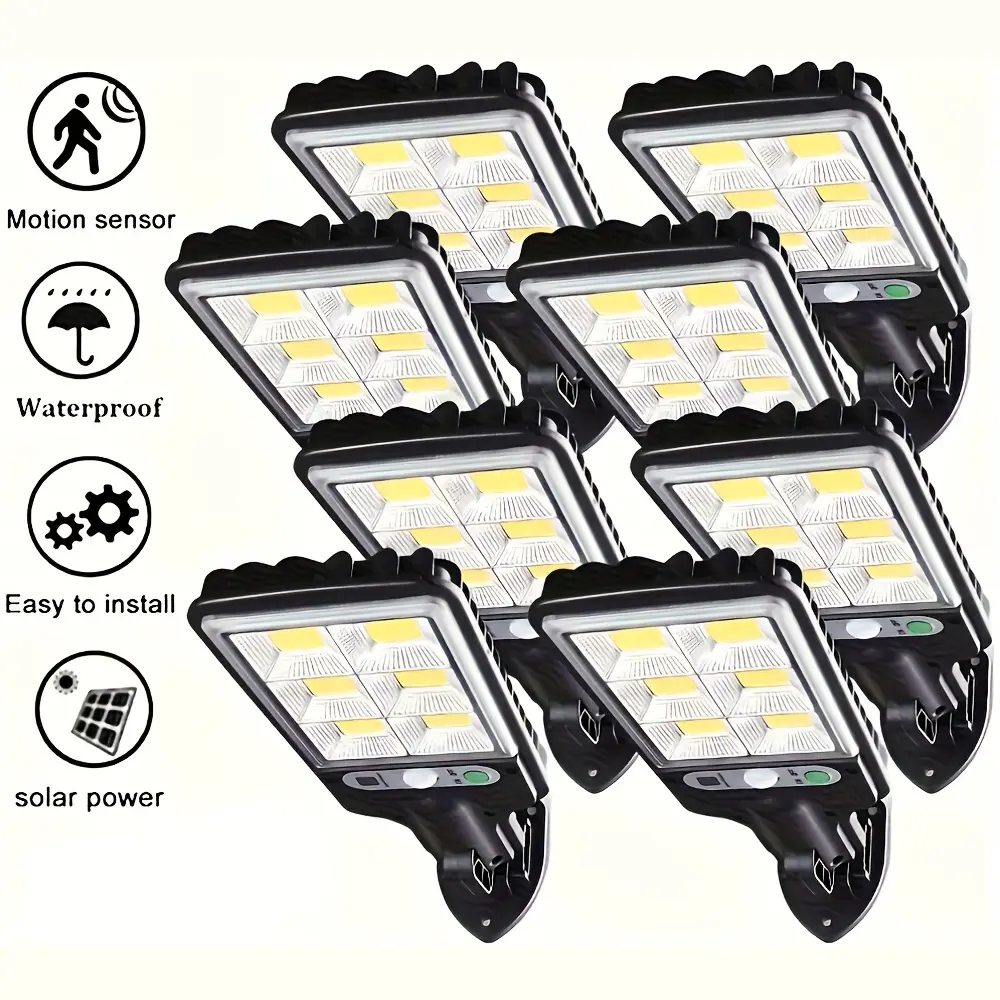8 Pcs Solar Street Lights - Motion Sensor Security Solar Flood Lights, Remote Control Outdoor Road Wall Lamp With 3 Lighting Modes For Front Door, Garden, Yard, Garage, Path - Heavy-Duty Waterproof Solar Wall Lights , Easy installation Garden Lamp