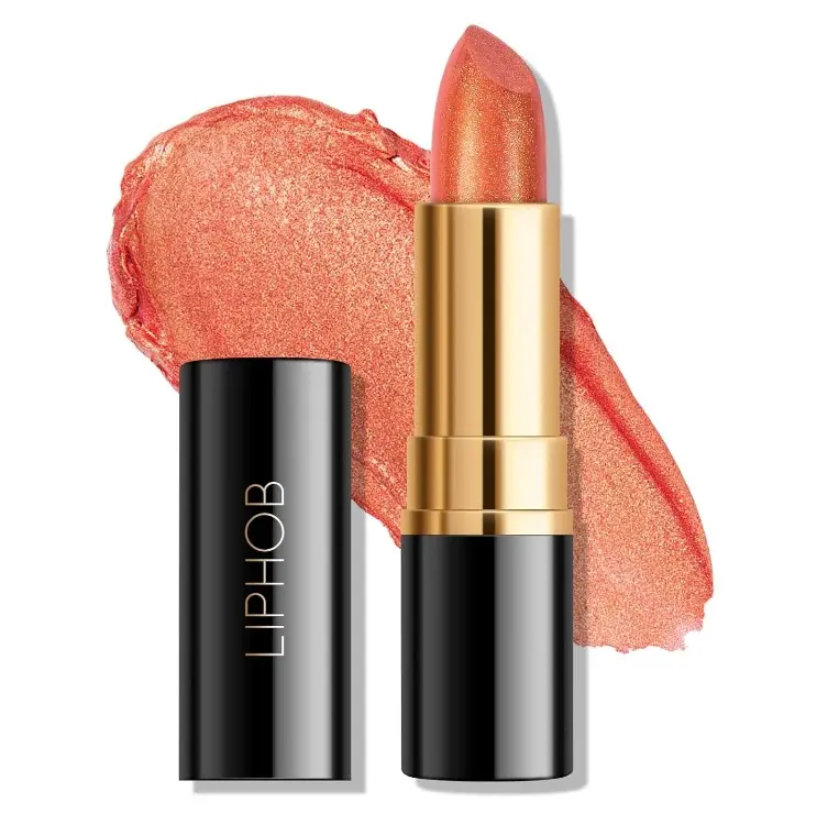 KYDA Orange Shimmer Lipstick, Metallic Pearl Lipstick, Lasting Non-sticky Glitter Lips Color, High Glossy Lips Makeup for Women, Coral Orange