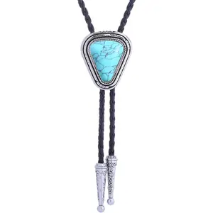Turquoise Bolo Tie for Men, Leather Braided Necktie Western Cowboy Bola Tie Costume Accessories for Men Women