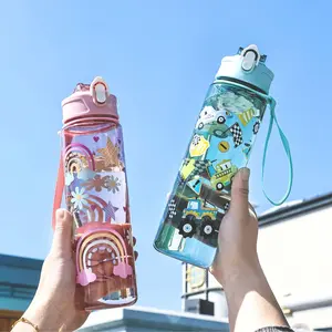 Cute Durable Cartoon Car Part Water Bottle Tumbler, Clear Water Tumblers, 700ML Rainbow Dinosaur Print, Leak-Proof Design with Straw and Lid, Perfect Halloween Gift