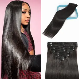 Long Clip In Hair Extensions 100g Brazilian Remy 8pcs 18 Clips Double Weft