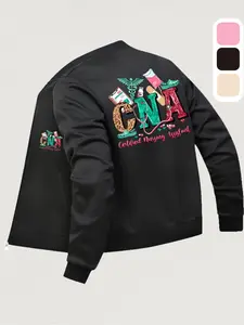 Nurse Theme Print Women's Fitted Baseball Jacket, Pilot Jacket, Casual Street Style Long Sleeve Coat Pockets, Fall & Winter, Outerwear, Womenswear, Multiple Colors Available