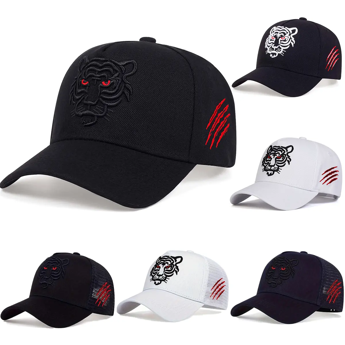 Unisex Tiger Head Embroidery Snapback Baseball Cap Mesh Hat Outdoor Sport Adjustable Sunscreen Leisure Hat Spring Autumn Travel Tourism Beach Vacation