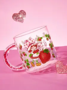 Strawberry Shortcake Borosilicate Glass Mug - 1 Pc, 17.9oz/530ml, Printed Cute Cartoon Design, Shiny Handle, Heat-Cold Resistant Cup for Milk, Coffee, Juice