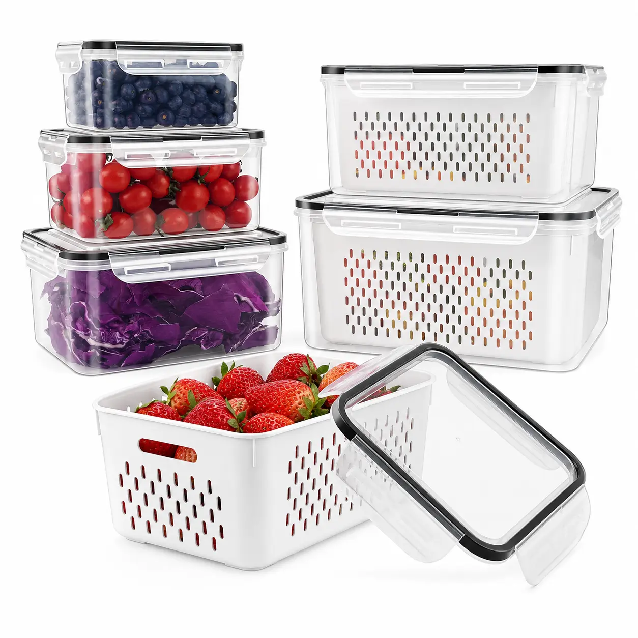 Stackable Food Storage Container Set with Lids for Pantry, Refrigerator and Kitchen Organization