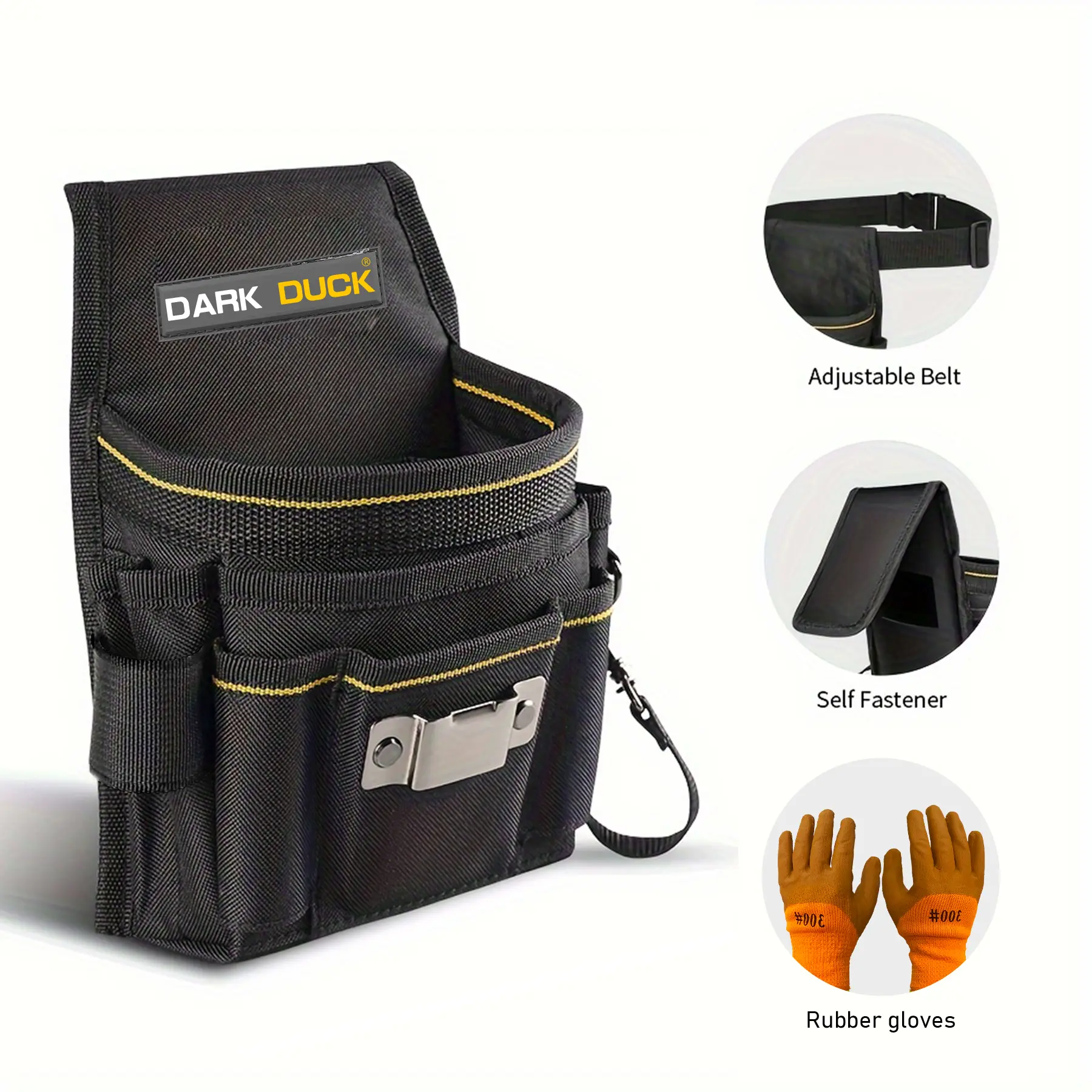 DARK DUCK Oxford Cloth Adjustable Belt Electrician Work Waist Pack for Professional Tradesmen, 8 Pockets, Magnet Pocket, Heavy-Duty Abrasion-Resistant Gloves, for Tools, Plumbing, Home DIY, Automotive - Black, Carpentry