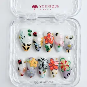 Younique Nails 2025 |QQ Studio | Bloom & Buzz  | 10PCS 100% Handmade Press-On Nails | Reusable Colorful Art