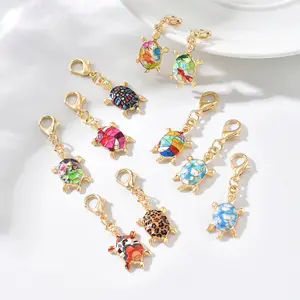 10Pcs Cute Turtle Keychain Set Fashion Multi-color Various Styles Portable Durable Unisex Decor Pendant for Backpack Wallet Handbag Casual Shoes Accessories