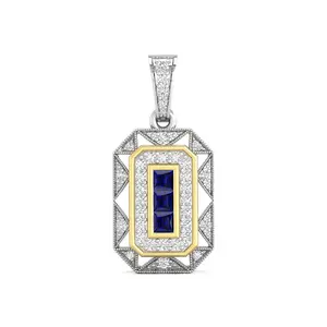 Elegant Engagement Charm Pendant For Woman's, Sapphire Baguette & Round CZ Stone, 925 Sterling Silver, Handmade Pendant, Anniversary Gift Pendant