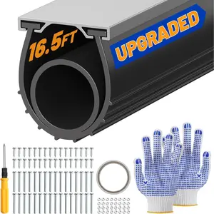 Door Bottom Seal, 16.5FT Door Seal with Aluminum Track Retainer Kit, U+O Ring Stripping Simple Installation Black