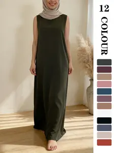 Muslim Sleepwear inner dress, Modest Style Dress, Comfortable Nida Fabric Sleeveless Long Dress, 12 Colors + 5 Sizes, Soft and Flowy, Perfect for Friday & Outdoors