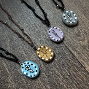 Wonky Rounds handmade pendant and crochet necklace