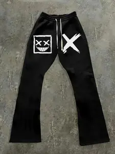 Men's Regular Fit Cross Print Drawstring Waist Sweatpants, Casual Street Comfy Micro Flared Pants for Fall & Winter, Men's Trousers for Daily Wear