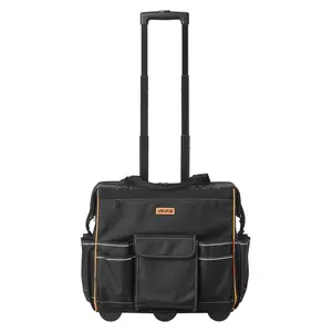 Heavy Duty Rolling Tool Bag with Telescoping Handle, 25-Pocket Tool Organizer