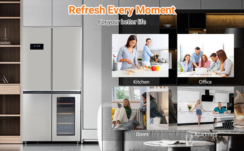 GARVEE 36 Inch Large Capacity French Door Refrigerator, 21 cu.ft Refrigerator with 4 Doors & Wine Cabinet, Dual Ice Maker, Adjustable Glass Shelves GARVEE 36 Inch Large Capacity French Door Refrigerator, 21 cu.ft Refrigerator with 4 Doors & Wine Cabinet, Dual Ice Maker, Adjustable Glass Shelves