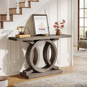 LITTLE TREE 55-Inch Console Table with Geometric Wood Base, Modern Entryway Table with Thick Tabletop for Living Room, Hallway, Foyer