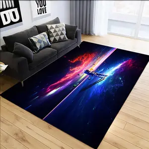 Chic and practical flannel carpet with a space astronaut landscape, suitable for living room/bedroom/entrance hall/office/gaming room, warm home, suitable for ins style, bathroom carpet, indoor doormat, machine washable, decorative carpet