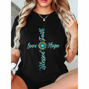 Pure Cotton Unisex Jesus Faith Hope and Love Sunflower Leopard Christian Women S T Shirt Christian Apparel