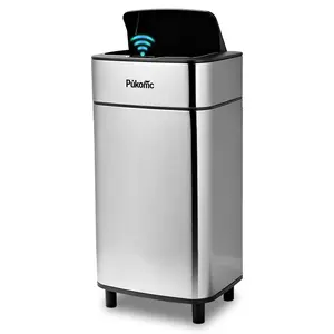 Pukomc Smart Sensor Bin – Touchless Garbage Can, Home Trash Can, 3.7Gal Space-Saving Rectangular Design, Hands-Free Motion Induction, Easy to Clean for Kitchen, Bathroom & Office