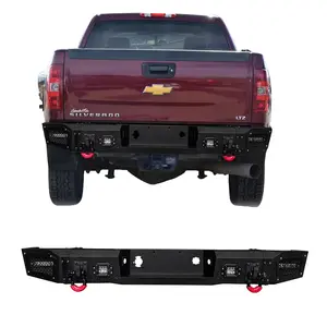 TIOYAR Steel Rear Bumper Black Texture for 2011-2014 Chevy Silverado 2500/3500 and GMC Sierra 2500/3500 with LED Lights 2 x D-Rings Off-Road Performance