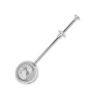 Press Tea Infuser for Loose Leaf Tea Steeper with Long Handle, Stainless Steel Tea Strainer, Fine Mesh Tea Filter for Cup/Teapot/Spices/Seasonings/Bake Wand, Double-Sided Mesh