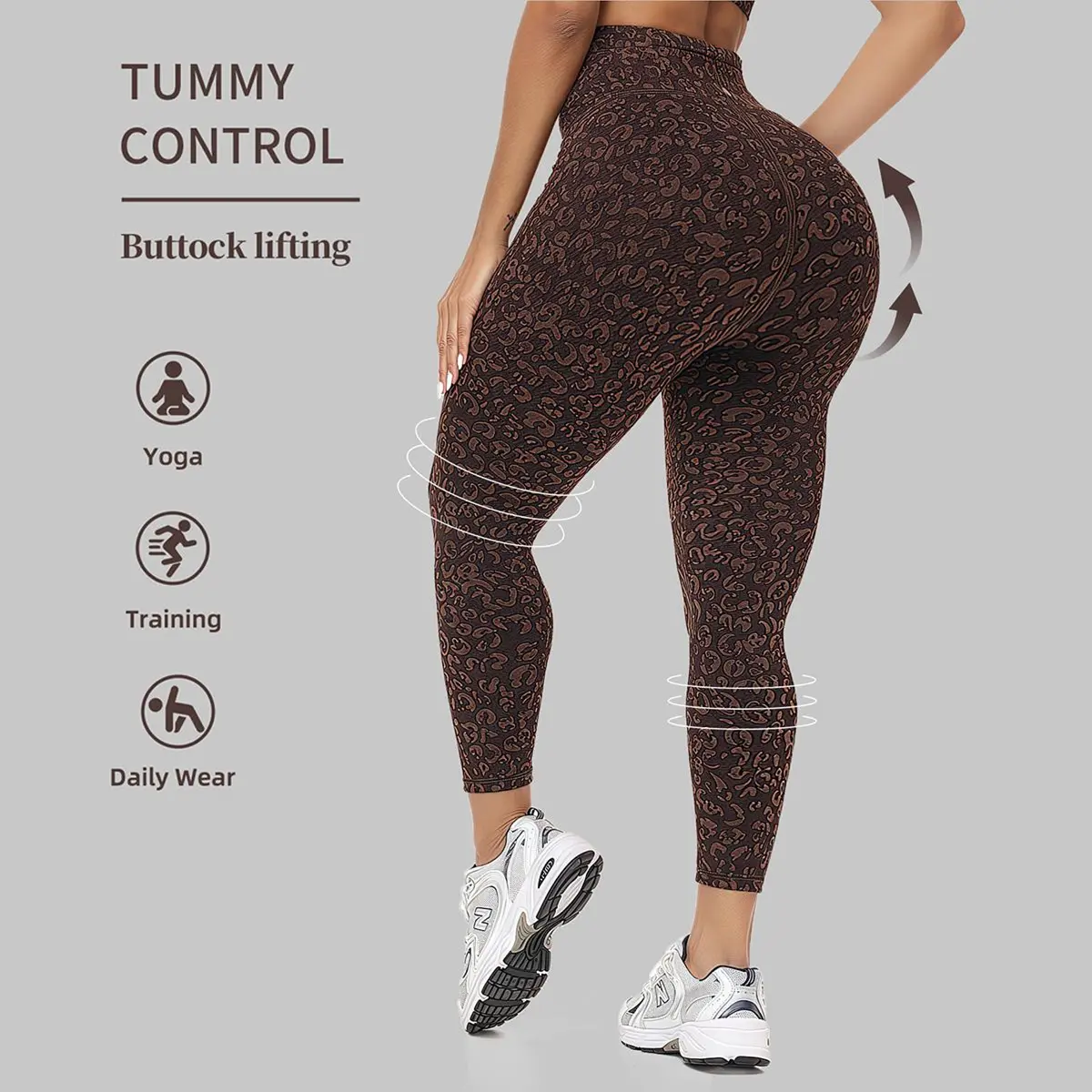 Women's Shaping Leggings - Bold Leopard Look, Buttery Soft Polyester Blend, 4-Way Stretch, Stay-Put High Waist with Tummy Control, All-Day Athleisure Bottoms, Stay-Put Waistband