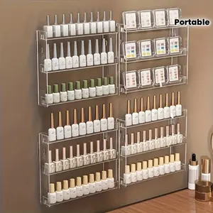 1 Wall-Mounted Cosmetics and Nail Polish Organizer, Makeup Box Organizer, Beauty Organizer - 3-Tier Removable Transparent Plastic Rack, Space-Saving Bathroom and Bedroom Storage, Portable Stick-On Design, Easy to Install, Minimalist Look, Perfume