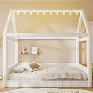 Full Size Upholstered House Daybed with LED Light Strips,Beige(ETA:7/20)