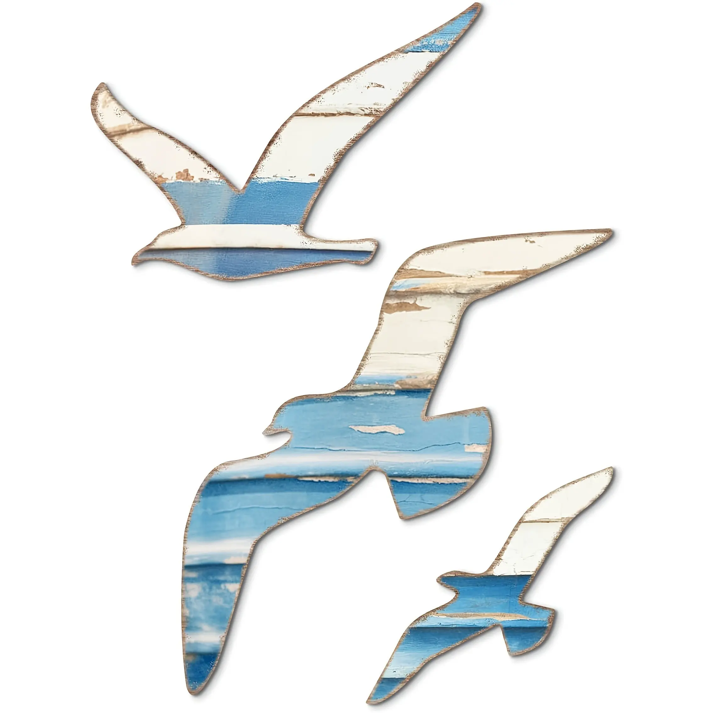 Wooden Seagull Wall Decor Set, Ocean Theme Hanging Decoration, Adhesive Seagull Sculpture, Lake Style Home Bathroom Art, Vintage Bird Artwork