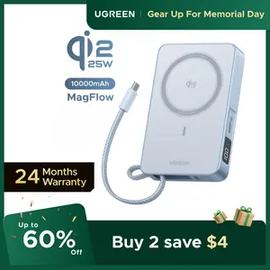 UGREEN MagFlow 10000mAh Power Bank Qi2 25W Certified Wireless Charging Magnetic Portable Charger for MagSafe with Built-in Cable 30W USB-C Battery Packfor iPhone17 Pro Max/Pixel 10 Pro XL,tiktokshopmemorialday