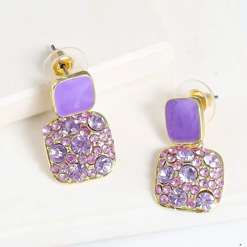 Purple Crystal Drop Earrings