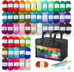 52  Yarn Skeins, 1820 Yards 52 Colors, 2 Crochet Hooks, 2 Weaving , 10 Stitch Markers, 1 Bag, for Crocheting & Knitting,  Beginners and Adults