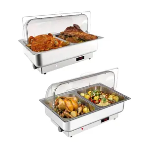 GARVEE 2 Pack Electric Chafing Dishes Buffet Set 2 x 4.5 QT Size, NSF Stainless Steel Roll Top Catering Chafer Server Food Warmer with Cover for Party Wedding Banquet