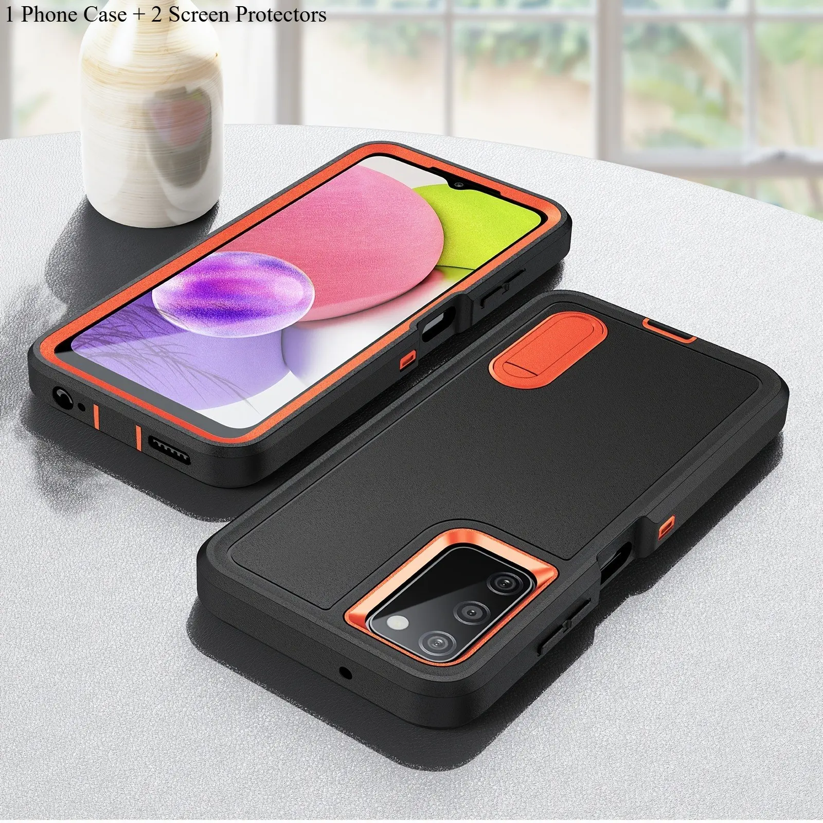 3 PCS, 1 Phone Case with 2X Clear Screen Protectors, Defender Stand Samsung Galaxy S23 FE Phone Case, Shockproof Protective Cover, Protective Cellphone Casing, Suitable for Galaxy S23 S22 Ultra S23 FE