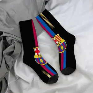 Mid-calf socks, Messi Barcelona FCB team logo design, celebrity merchandise, durable socks, unisex socks, a fan favorite, holiday gifts, birthday presents.