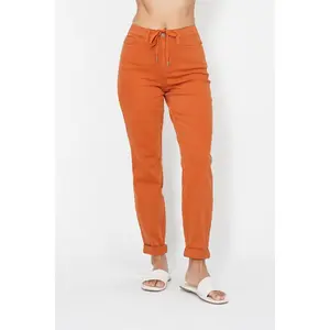 Judy Blue High Waist Garment Dyed Auburn Orange Double Cuff Jogger Denim Jeans 88911