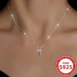 A Stylish Women'S Chain Necklace Featuring a Small Cross, Simple And Fashionable, Weighing 1.59G in 925 Silver, Perfect for Everyday Wear Or Vacations.