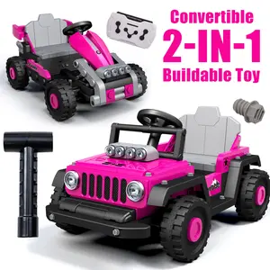 12V Ride On Toy for Kids Two Cars in One,Truck Go Kart with Remote Control LED Lights 4-Wheel Suspension Creative Building Blocks Electric Car for Boy Girl Gift summerwins,summerwins