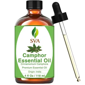 SVA Camphor Essential Oil (4 Fl Oz) for Diffuser, Hair Care, Face, Skin Care, Aromatherapy, Scalp and Body Massage, Soap and Candle Making