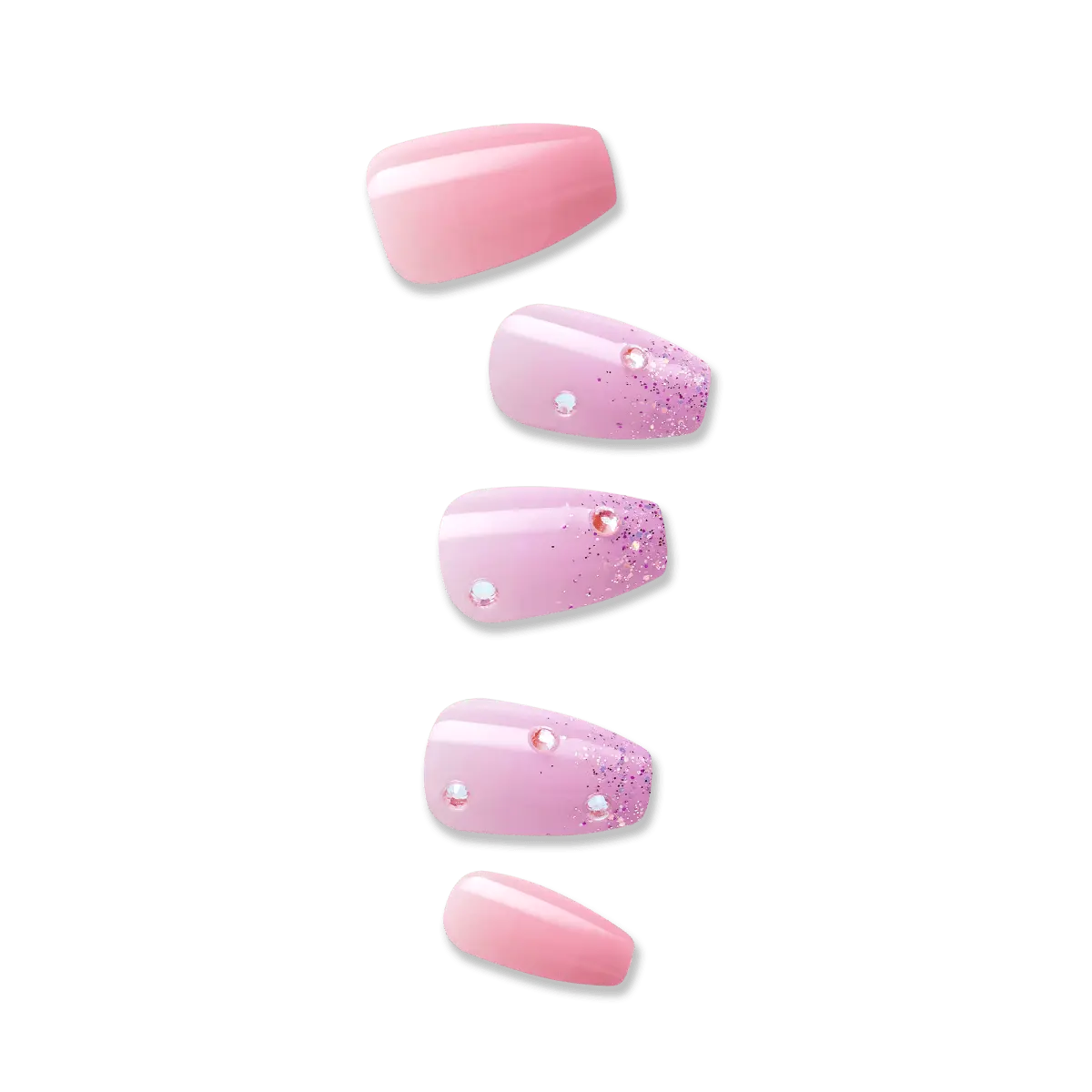 Impress Design No Glue Fake Press On Nails - Moonlit | 3D & Jewel, Pink, Medium, Coffin, Manicure