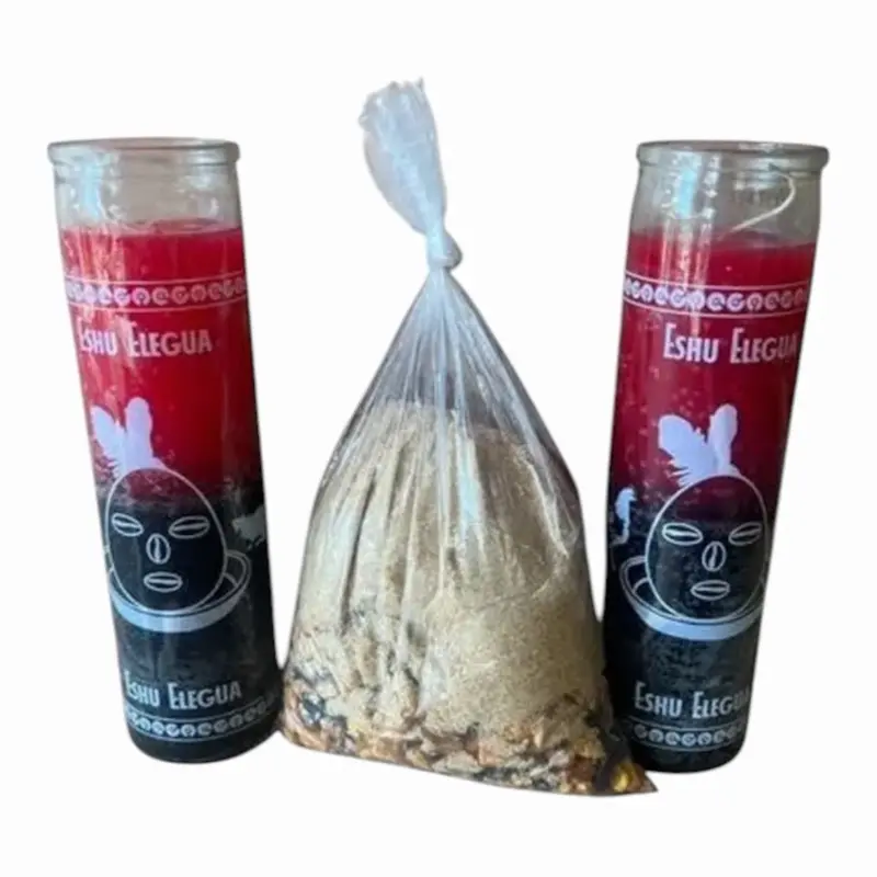 Elegua Eshu Glass 7-Day Candles (2-Pack) for Santería, Ifa Orishas Rituals
