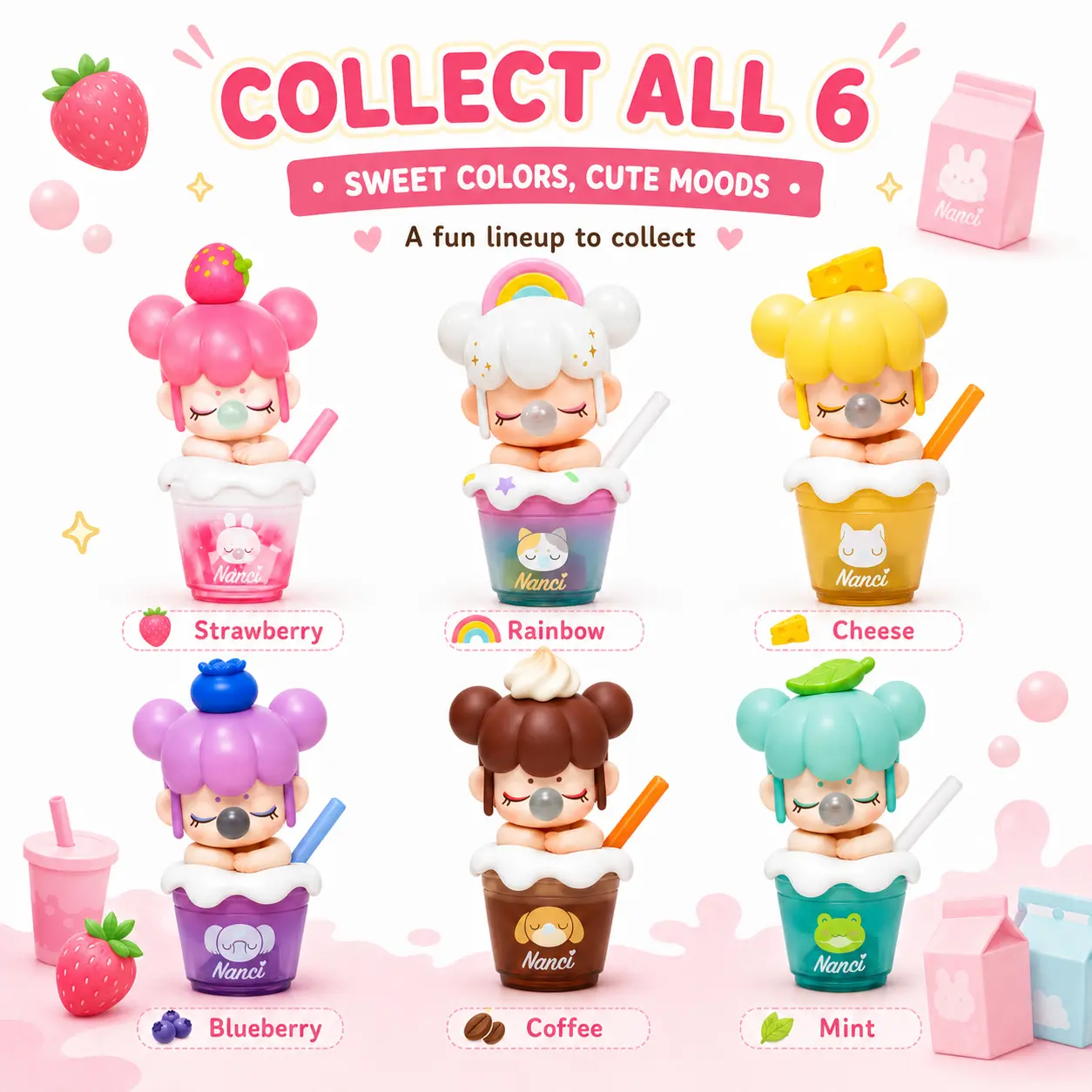 【  Rolife】Nanci Closed Eyes Milk Tea Series Sealed Blind Box - 1PC New Release Action Figure, Popular Collectible Toy, Creative Holiday Gift for Birthdays/Christmas, Action Figures Cupid Plush