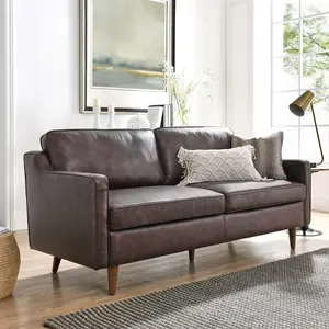 Modway Impart Genuine Leather Sofa in Brown